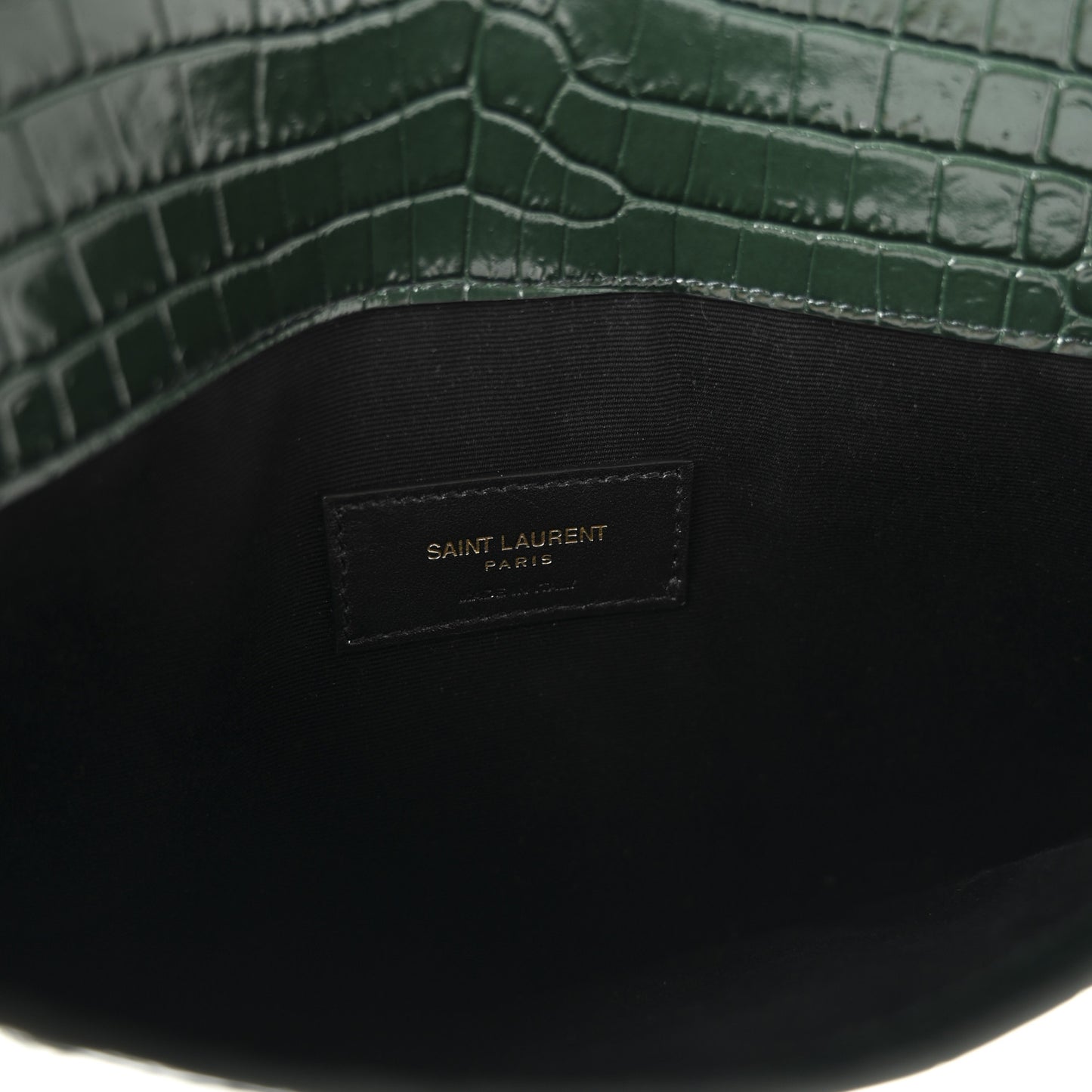 Calfskin Crocodile Embossed Uptown Monogram Clutch Dark Green