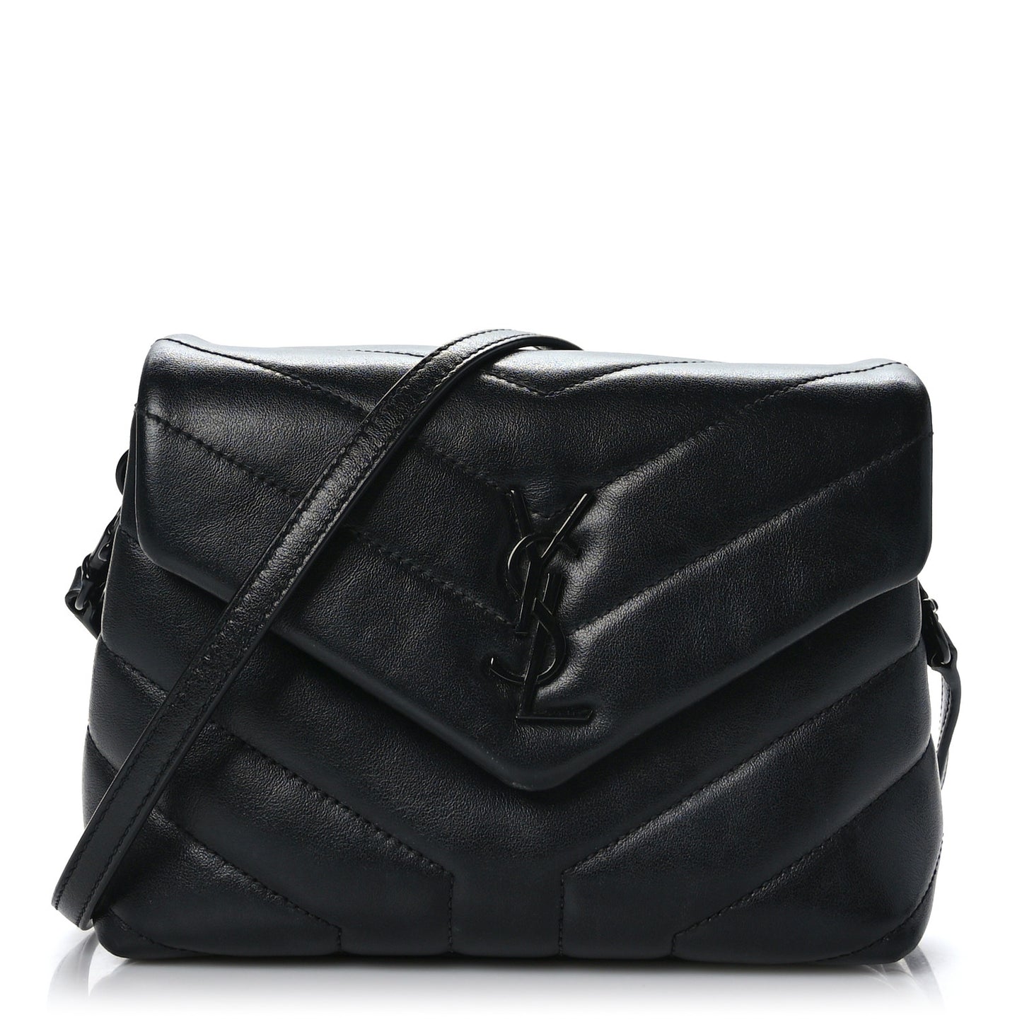 Calfskin Y Quilted Monogram Toy Loulou Crossbody Bag Black