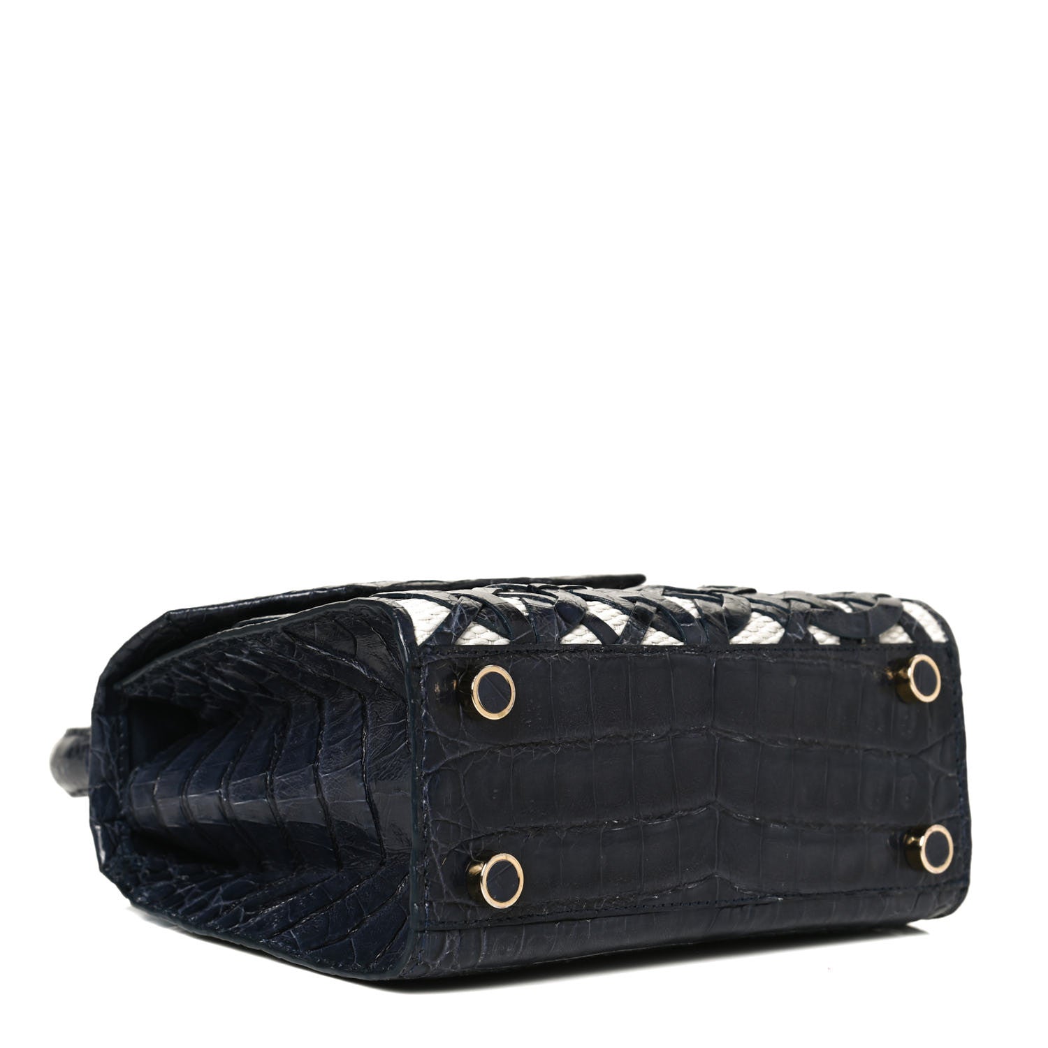 Nancy Gonzalez Crocodile Linen Mini Lily Top Handle Bag Blue 3 of 9