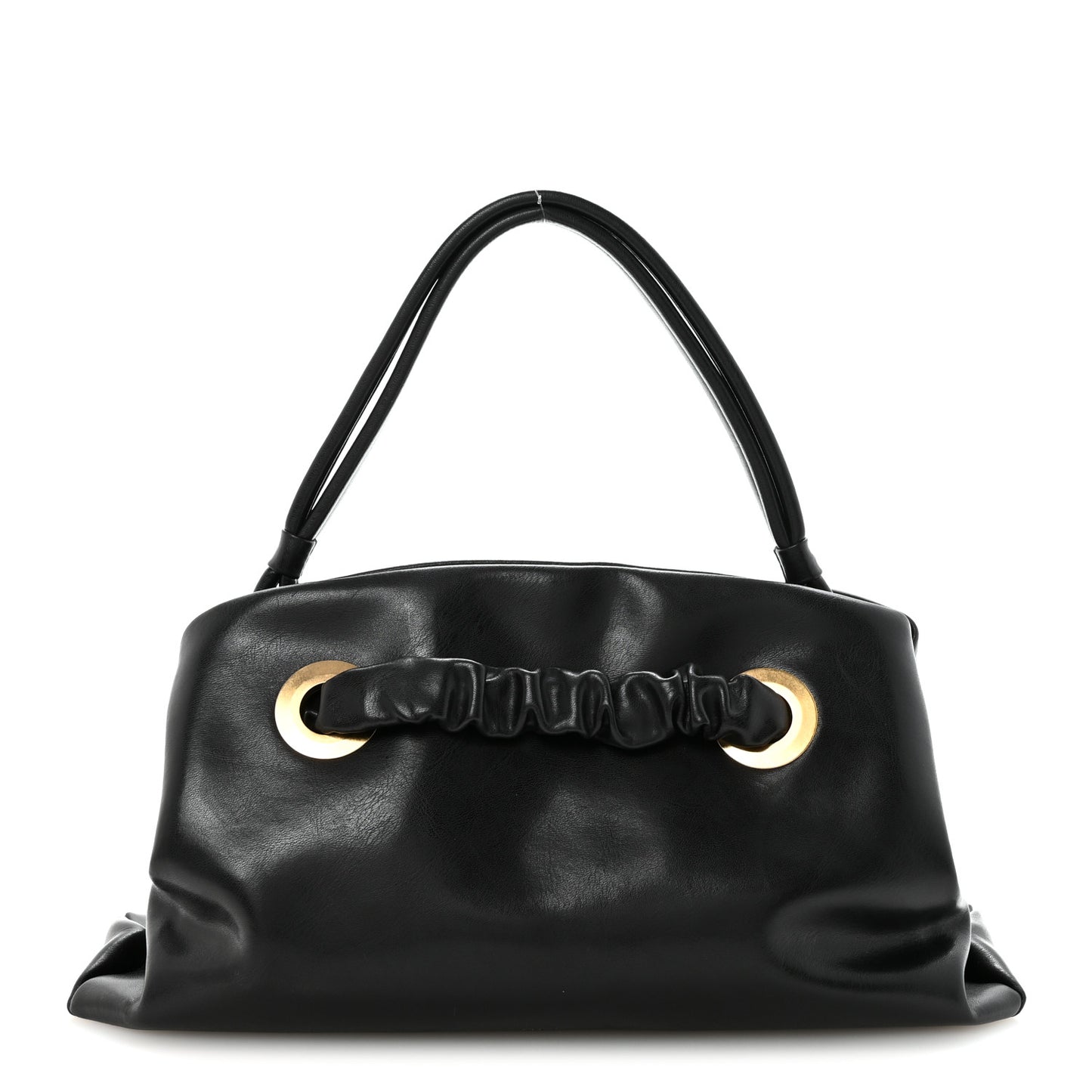 Smooth Calfskin Eyelet Small Top Handle Bag Black