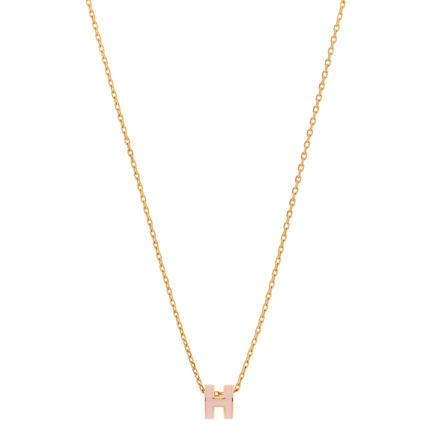 Hermes Lacquered Gold Mini Pop H Pendant Necklace Rose Dragee 1 of 6
