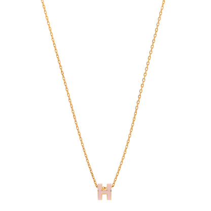 Hermes Lacquered Gold Mini Pop H Pendant Necklace Rose Dragee 1 of 6