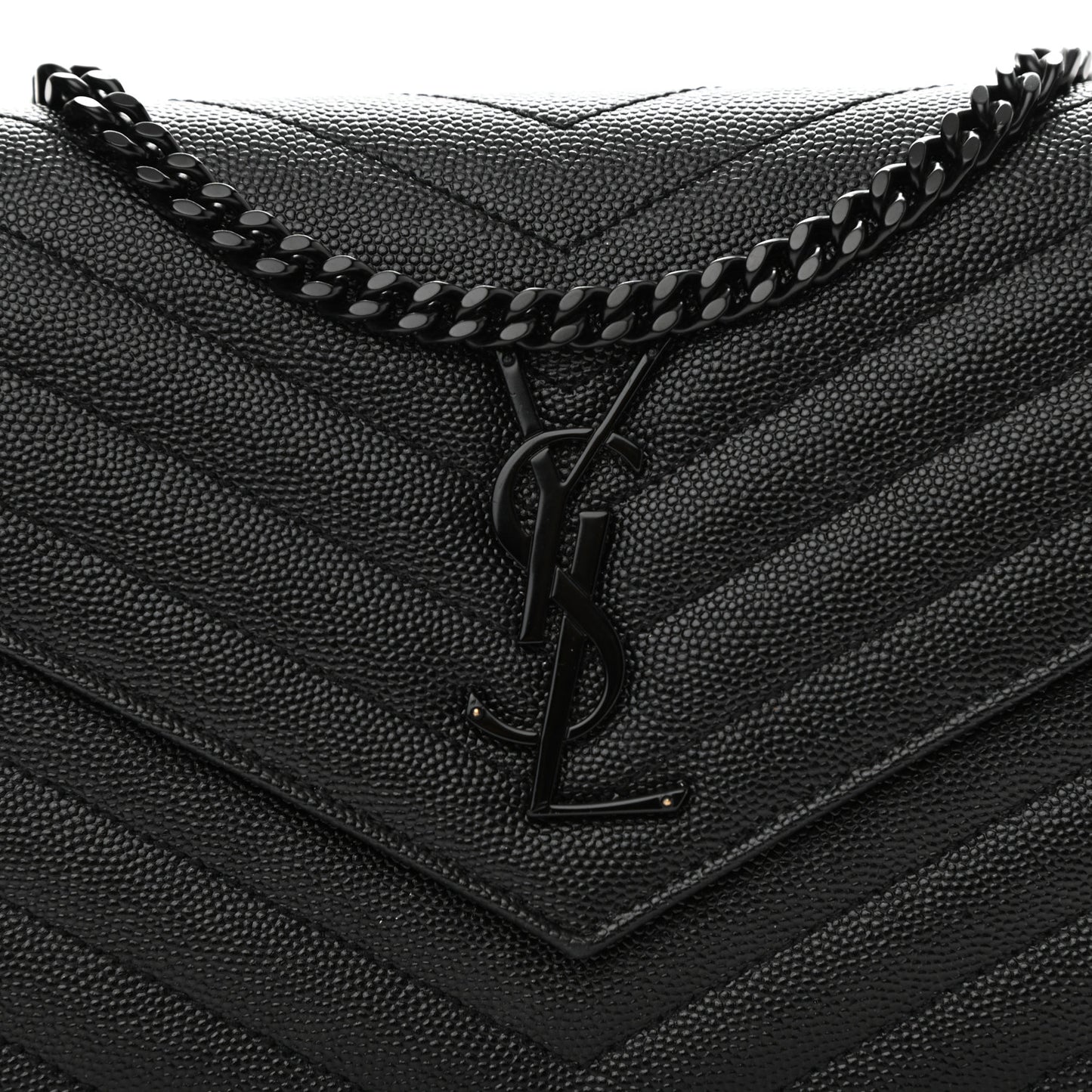 Grain De Poudre Matelasse Chevron Monogram Chain Wallet Black
