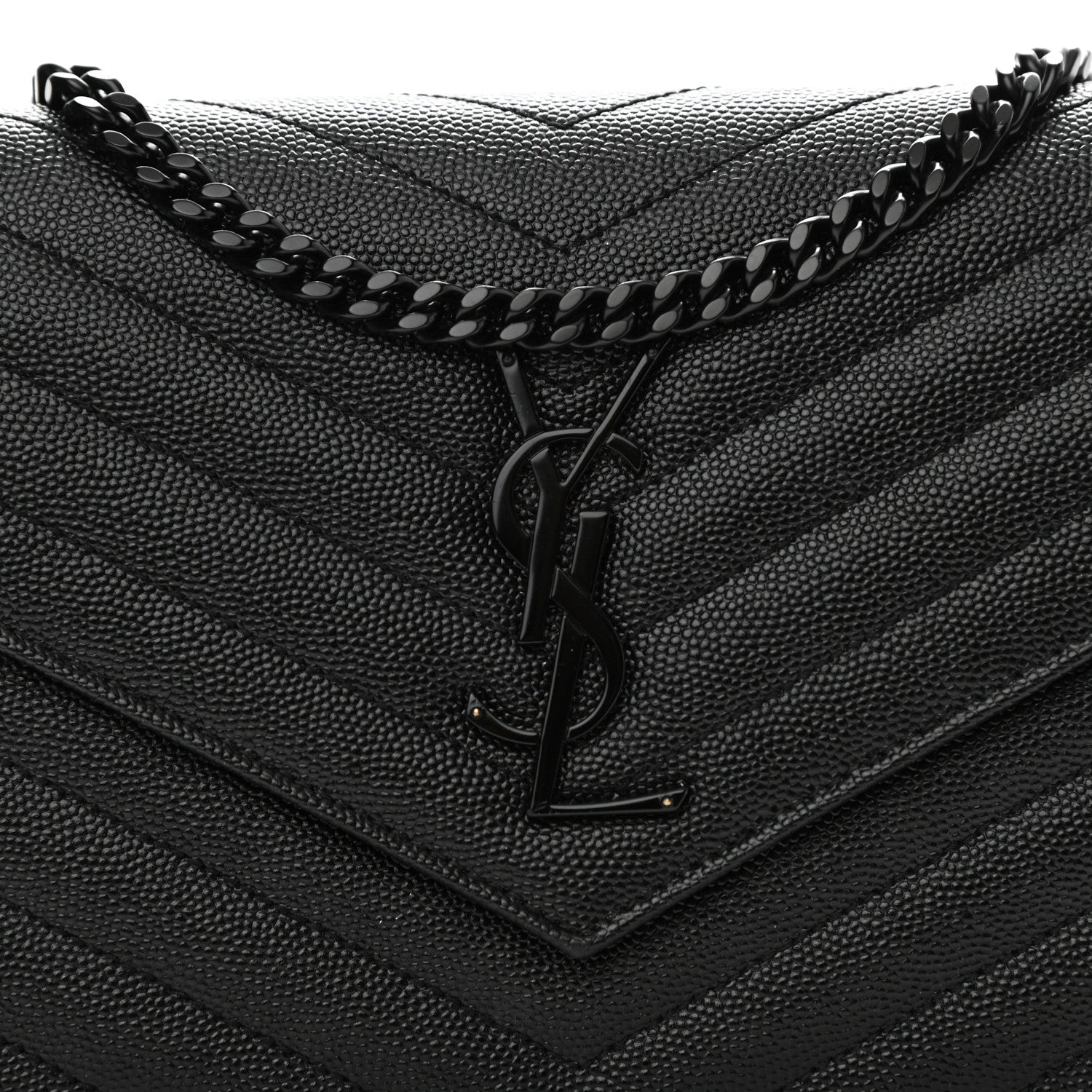 Saint Laurent Grain De Poudre Matelasse Chevron Monogram Chain Wallet Black 7 of 10