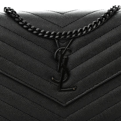 Saint Laurent Grain De Poudre Matelasse Chevron Monogram Chain Wallet Black 7 of 10