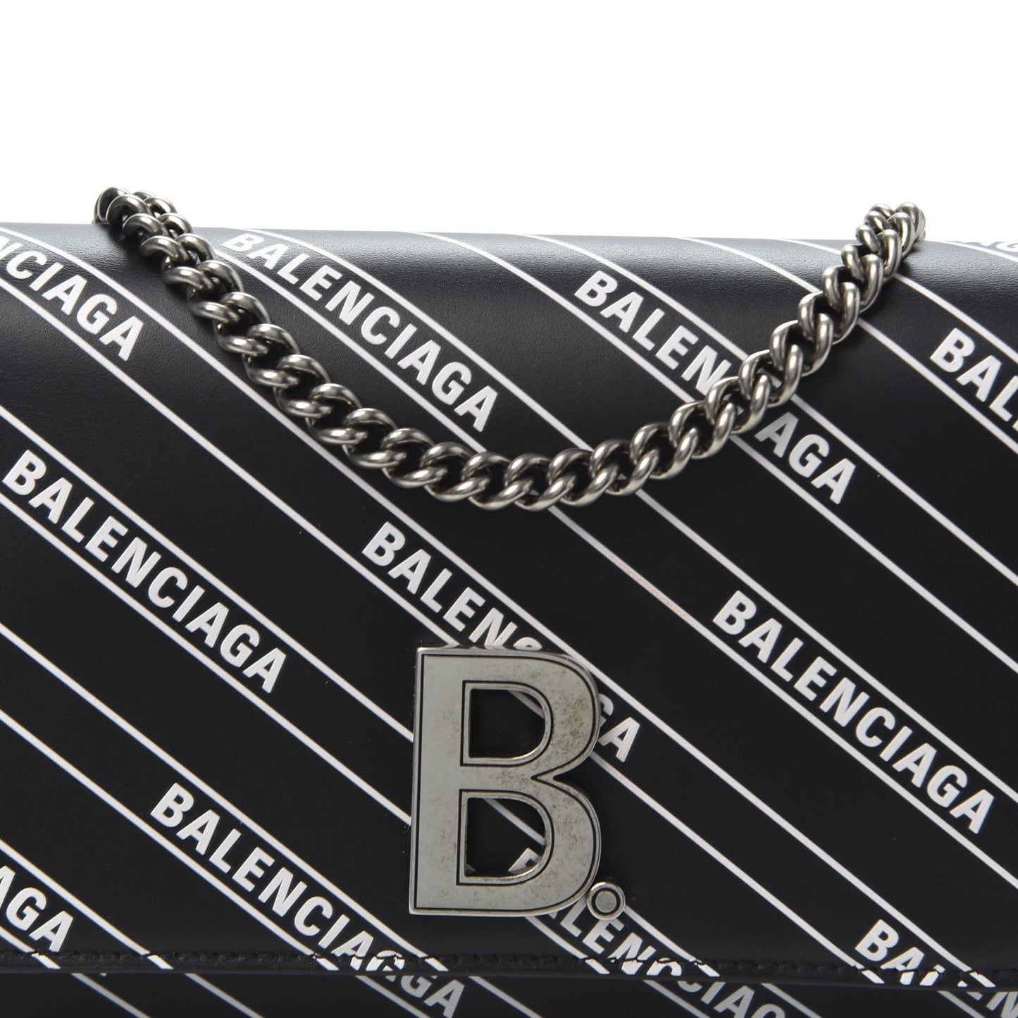 Matte Calfskin Diagonal Allover Logo Print B Wallet on Chain Black White