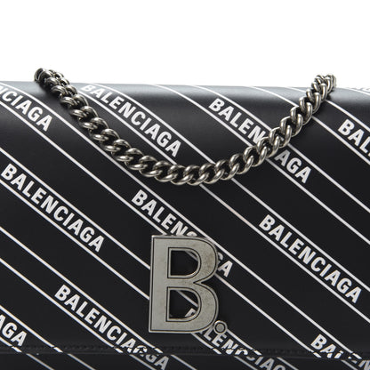 Balenciaga Matte Calfskin Diagonal Allover Logo Print B Wallet on Chain Black White 8 of 8