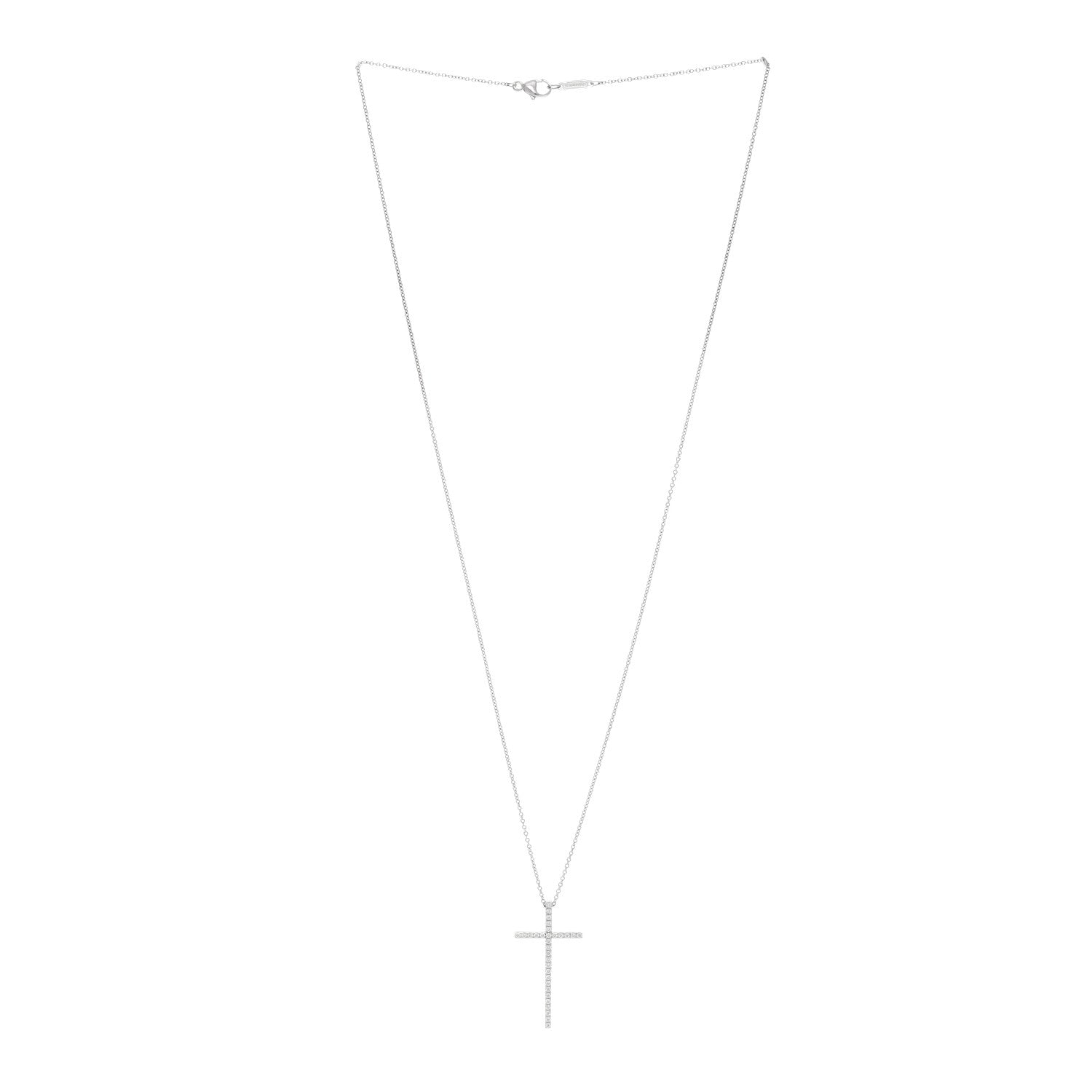 Tiffany 18K White Gold Diamond Metro Cross Pendant Necklace 3 of 5