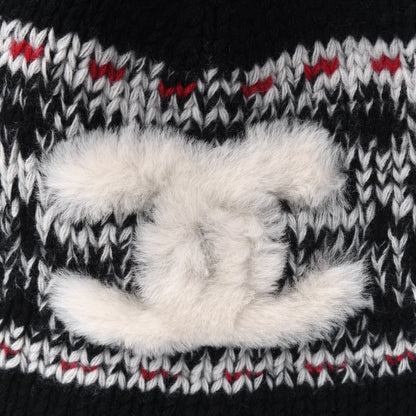 Chanel Wool Shearling Sheepskin CC Beanie Hat Black Multicolor 6 of 6