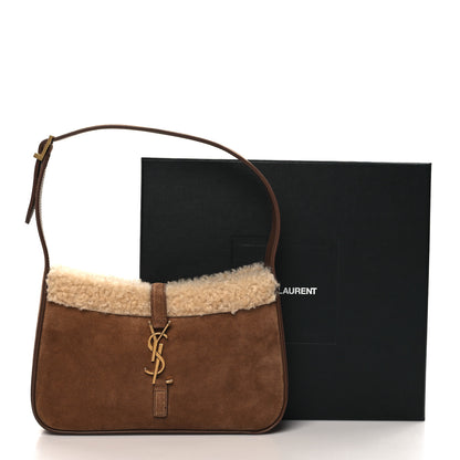 Saint Laurent Suede Calfskin Shearling Le 5 A 7 Hobo Dark Cigar Natural Beige 11 of 11