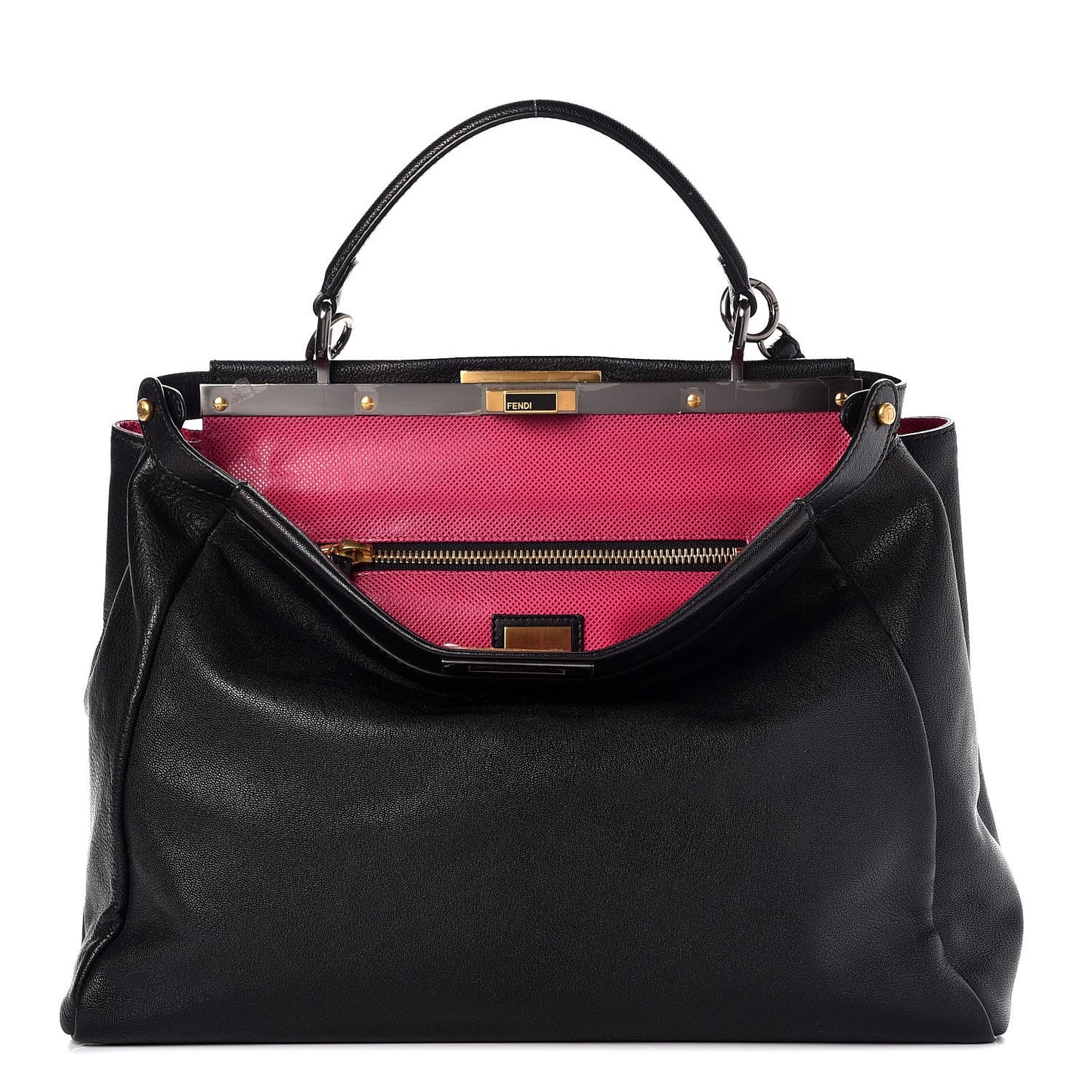 Goatskin Large Peekaboo Iconic Satchel Black Lampone
