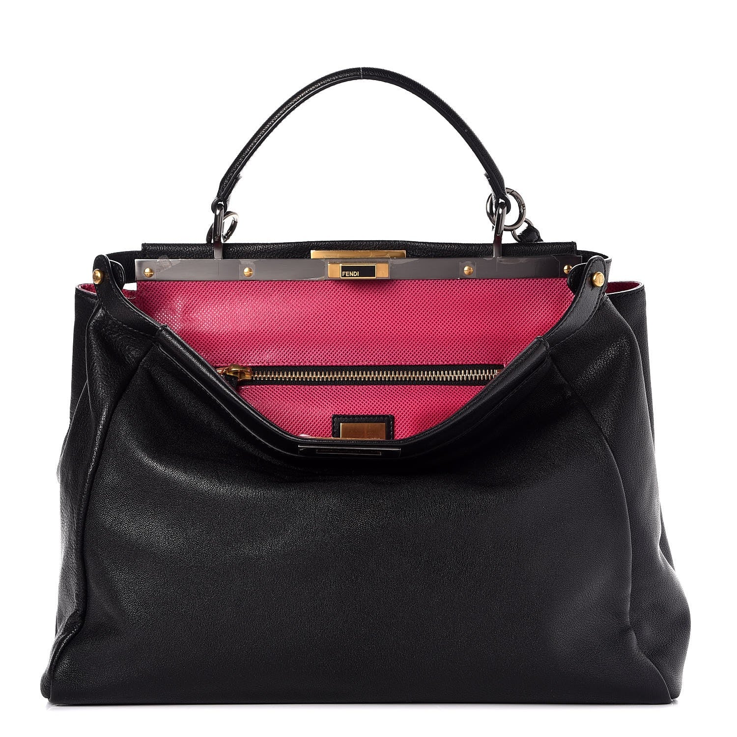 Fendi Goatskin Large Peekaboo Iconic Satchel Black Lampone 1 of 9