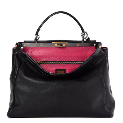 Fendi Goatskin Large Peekaboo Iconic Satchel Black Lampone 1 of 9