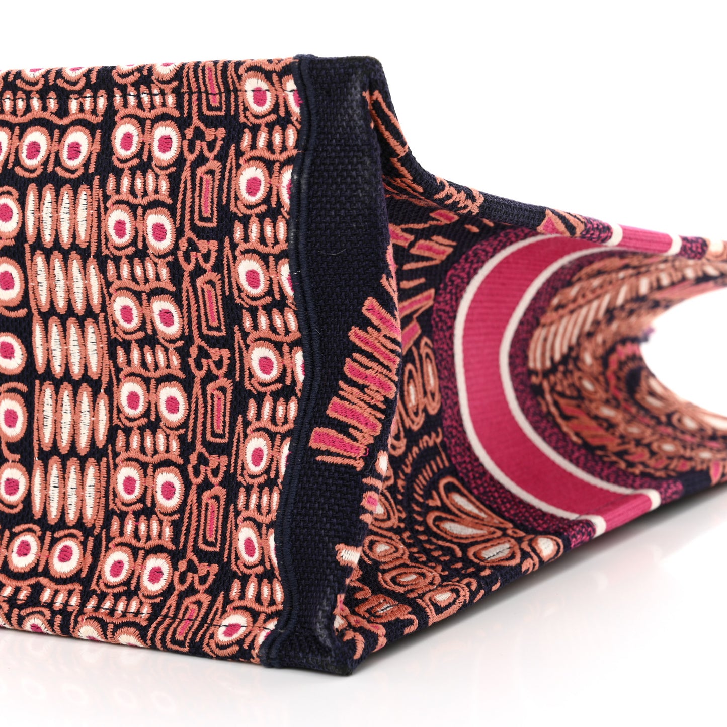 Canvas Embroidered Dior Animals Tiger Book Tote Deep Blue Fuchsia