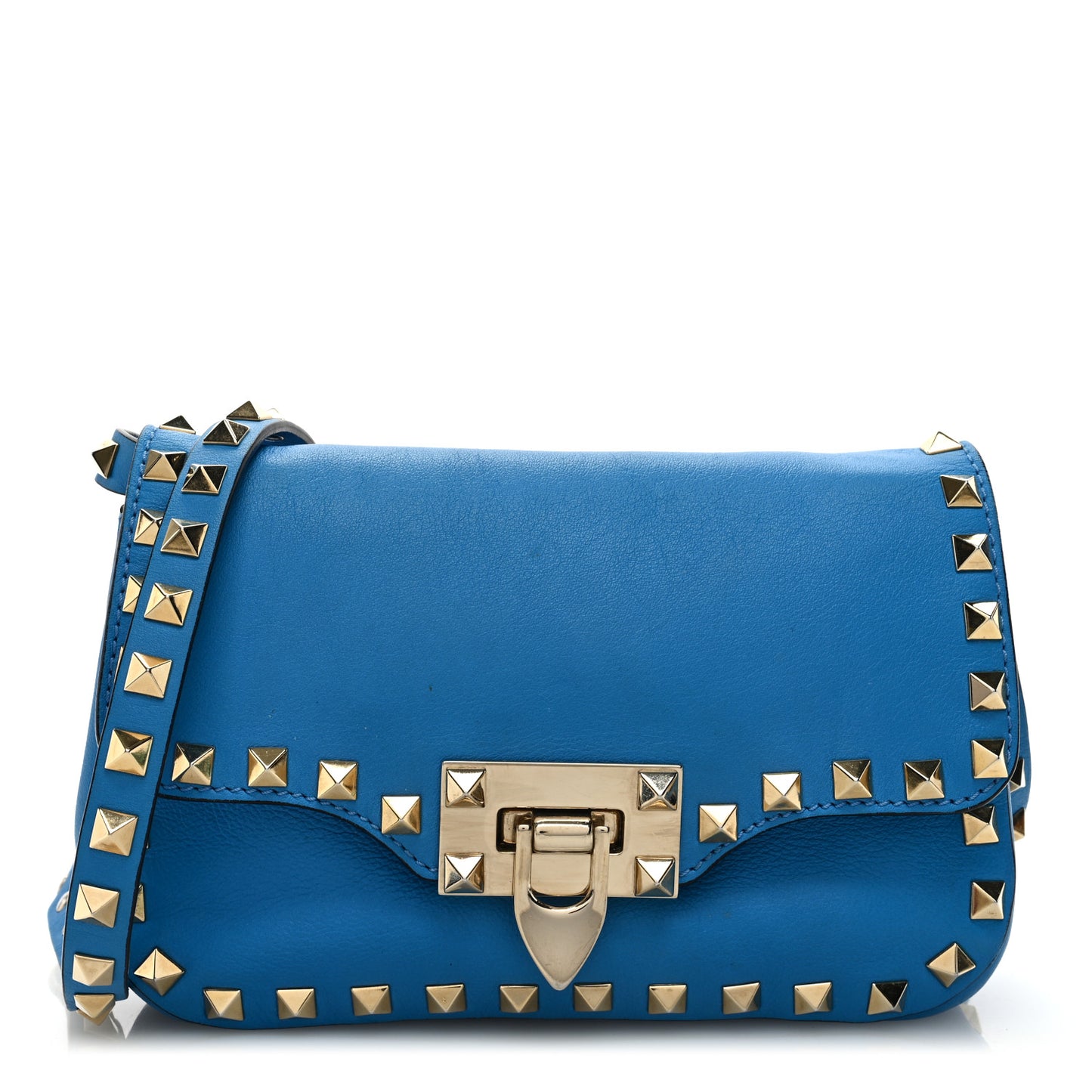 Vitello Mini Rockstud Flap Saddle Crossbody Bag Parrot