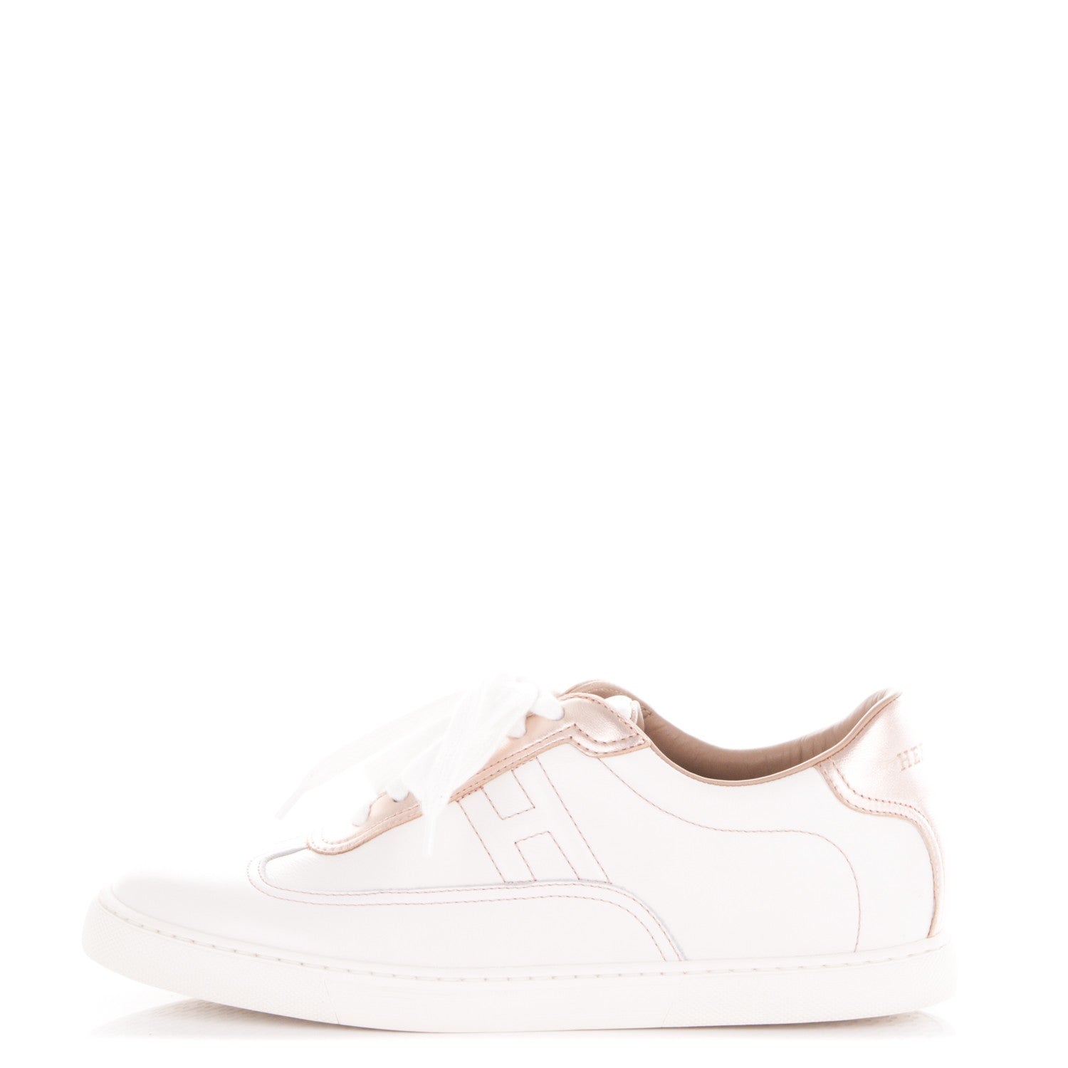 Hermes Swift Nappa Quicker Sneakers 37.5 Blanc Or Rose 1 of 8