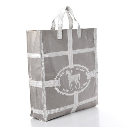 Fendi Coated Canvas Calfskin Romano Selleria Borghese Print Special Shopping Tote Bianco 4 of 20