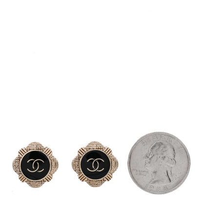Chanel Metal Resin Enamel Crystal CC Earrings Gold Black 2 of 4