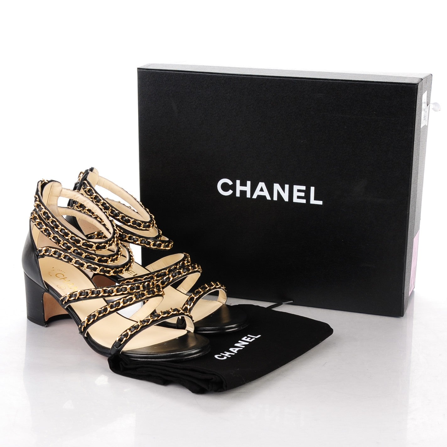 Lambskin CC Chain Sandals 39 Black