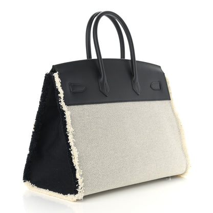 Hermes Swift Twill H Fray Fray Birkin 35 Black Ecru 3 of 11