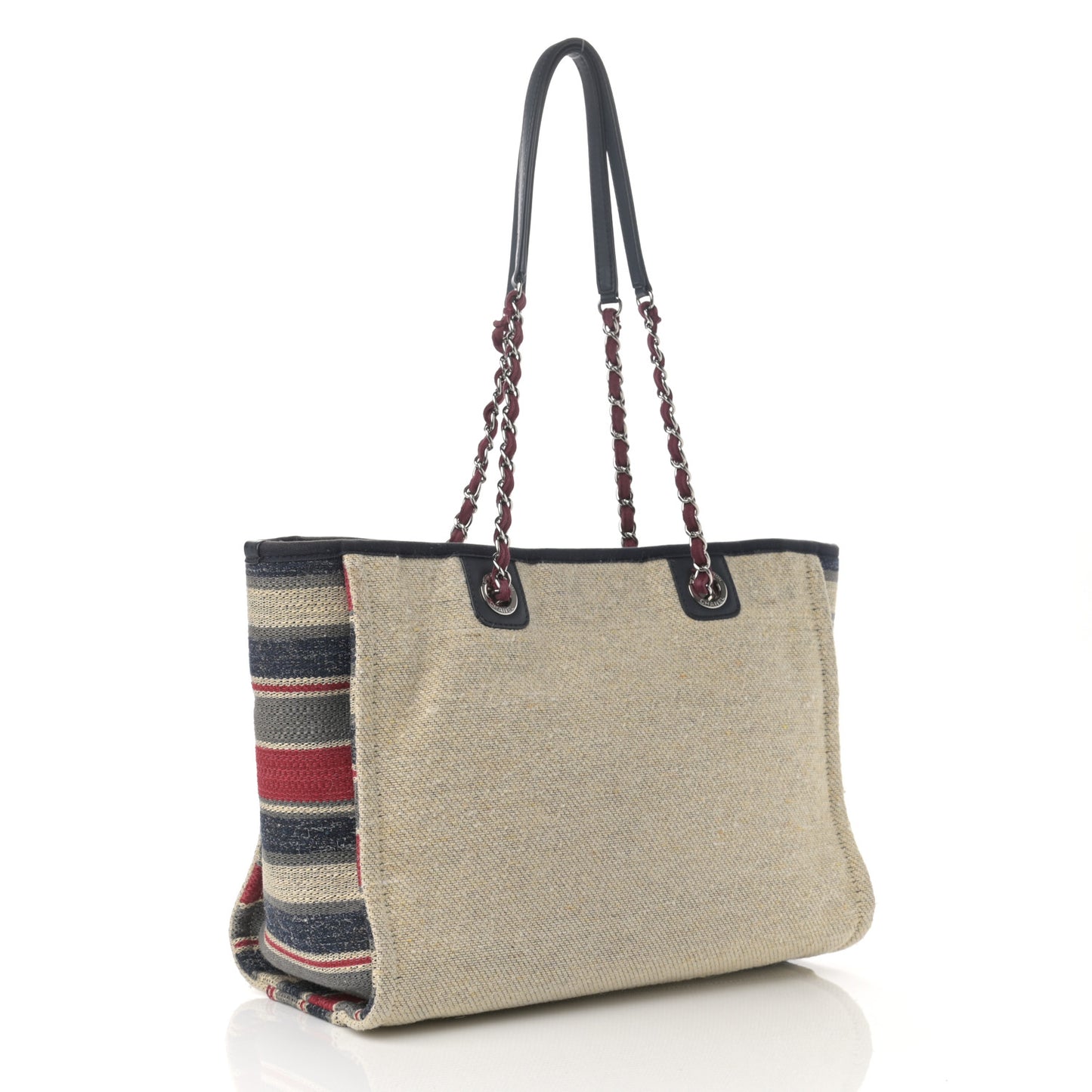 Striped Canvas Small Deauville Tote Beige