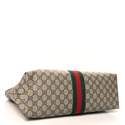 Gucci GG Supreme Monogram Textured Calfskin Web Medium Ophidia Shopping Tote Beige Ebony New Acero 5 of 11