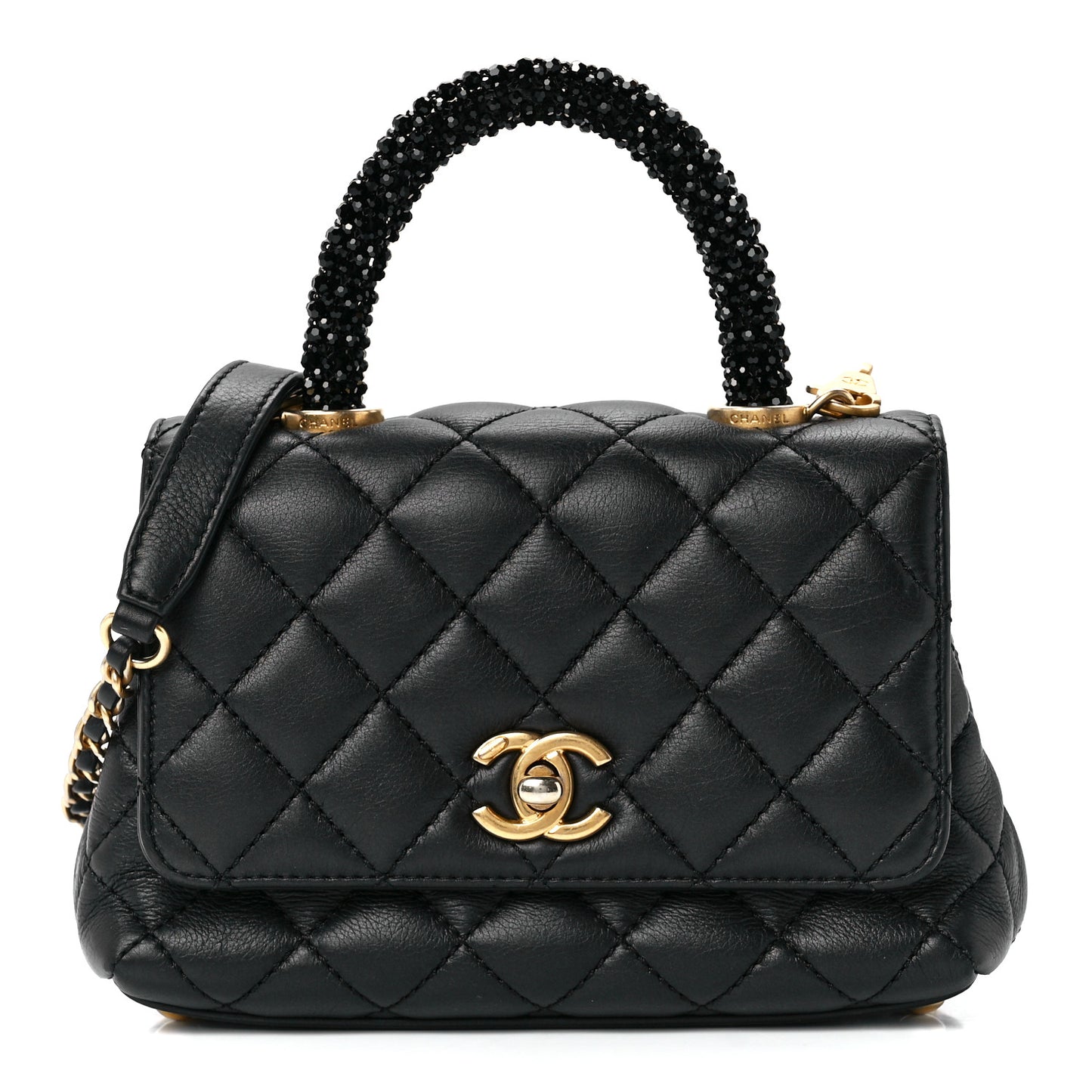 Calfskin Crystal Quilted Extra Mini Coco Handle Flap Black