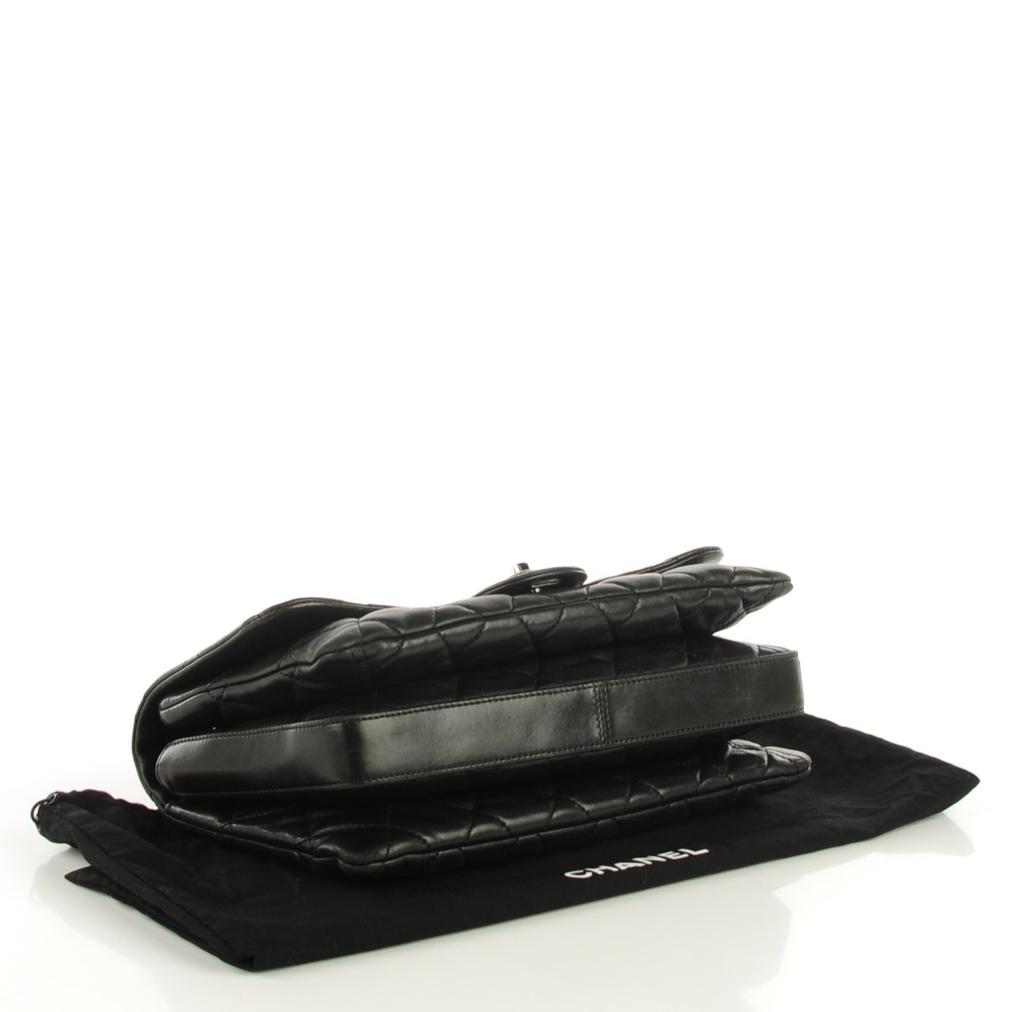 Lambskin Quilted Large 3 Flap Black
