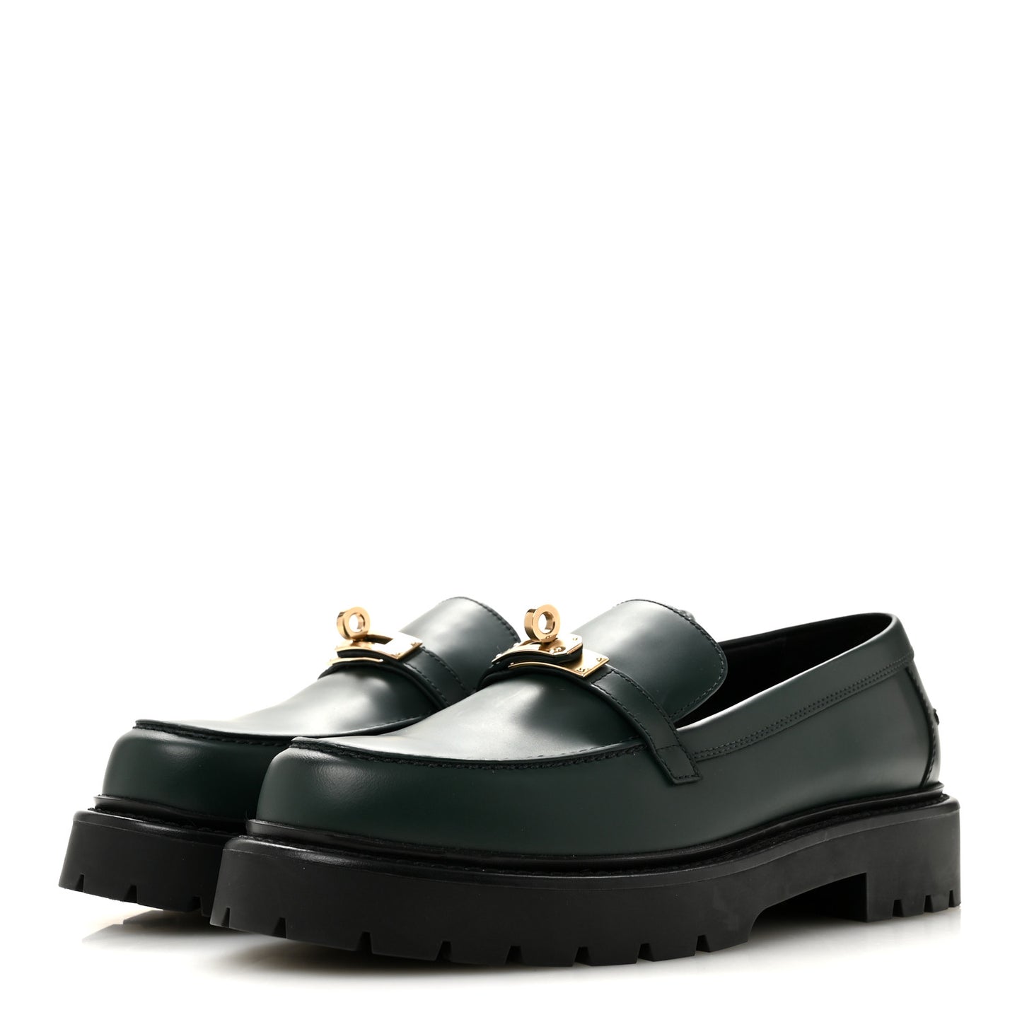 Glazed Calfskin Womens Icone Loafers 39.5 Vert Bouteille