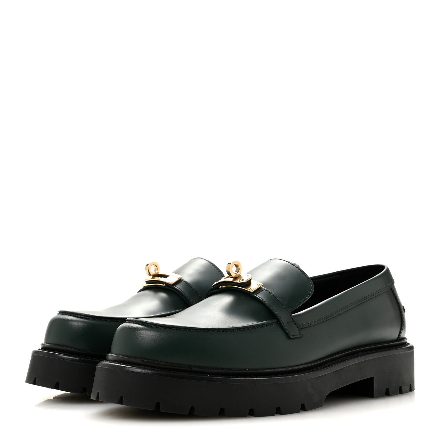 Hermes Glazed Calfskin Womens Icone Loafers 39.5 Vert Bouteille 4 of 10