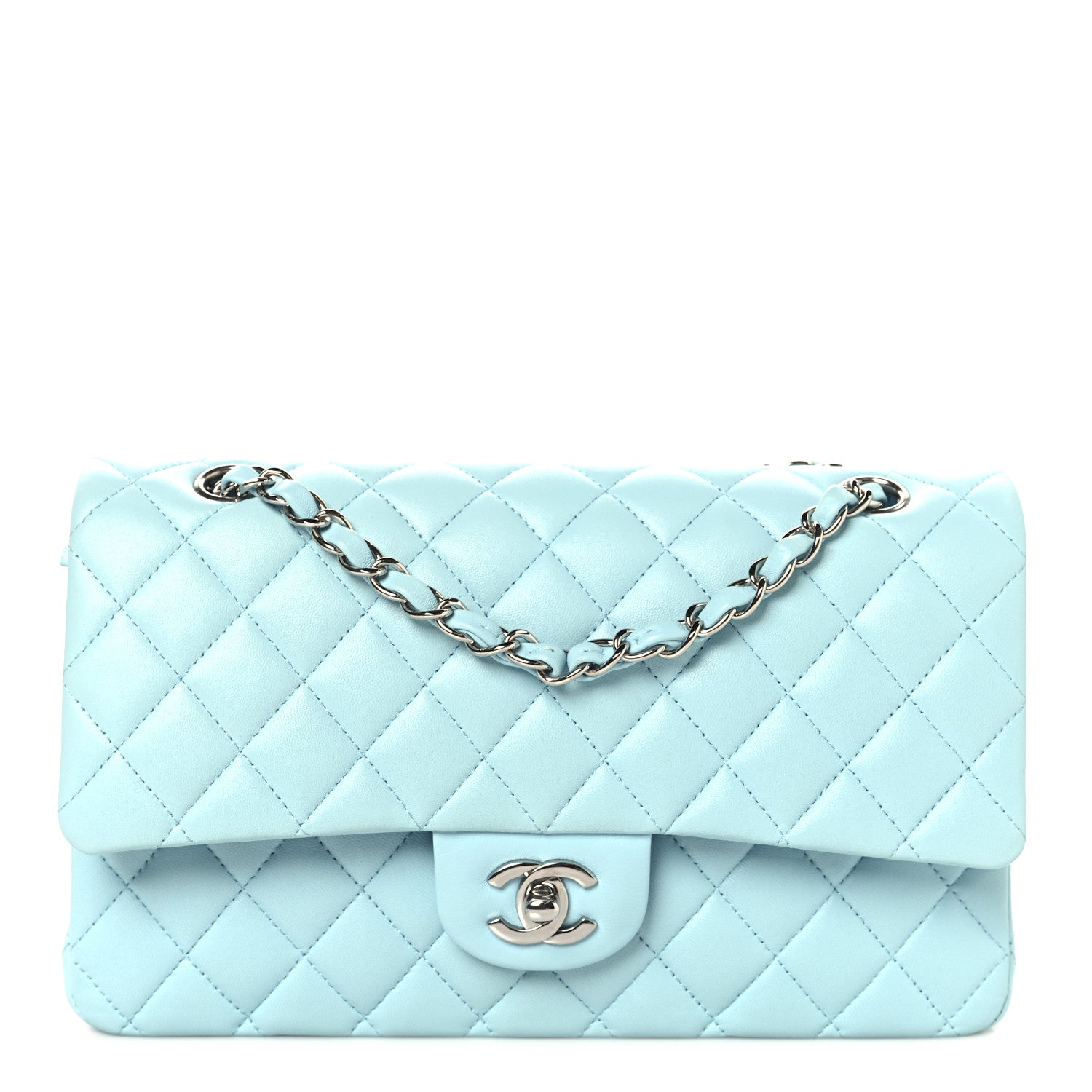 Chanel Lambskin Quilted Medium Double Flap Light Blue 1 of 11