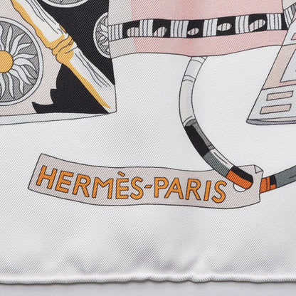 Hermes Silk Voyage En Etoffes Scarf 90 White Vert De Gris Orange 3 of 7