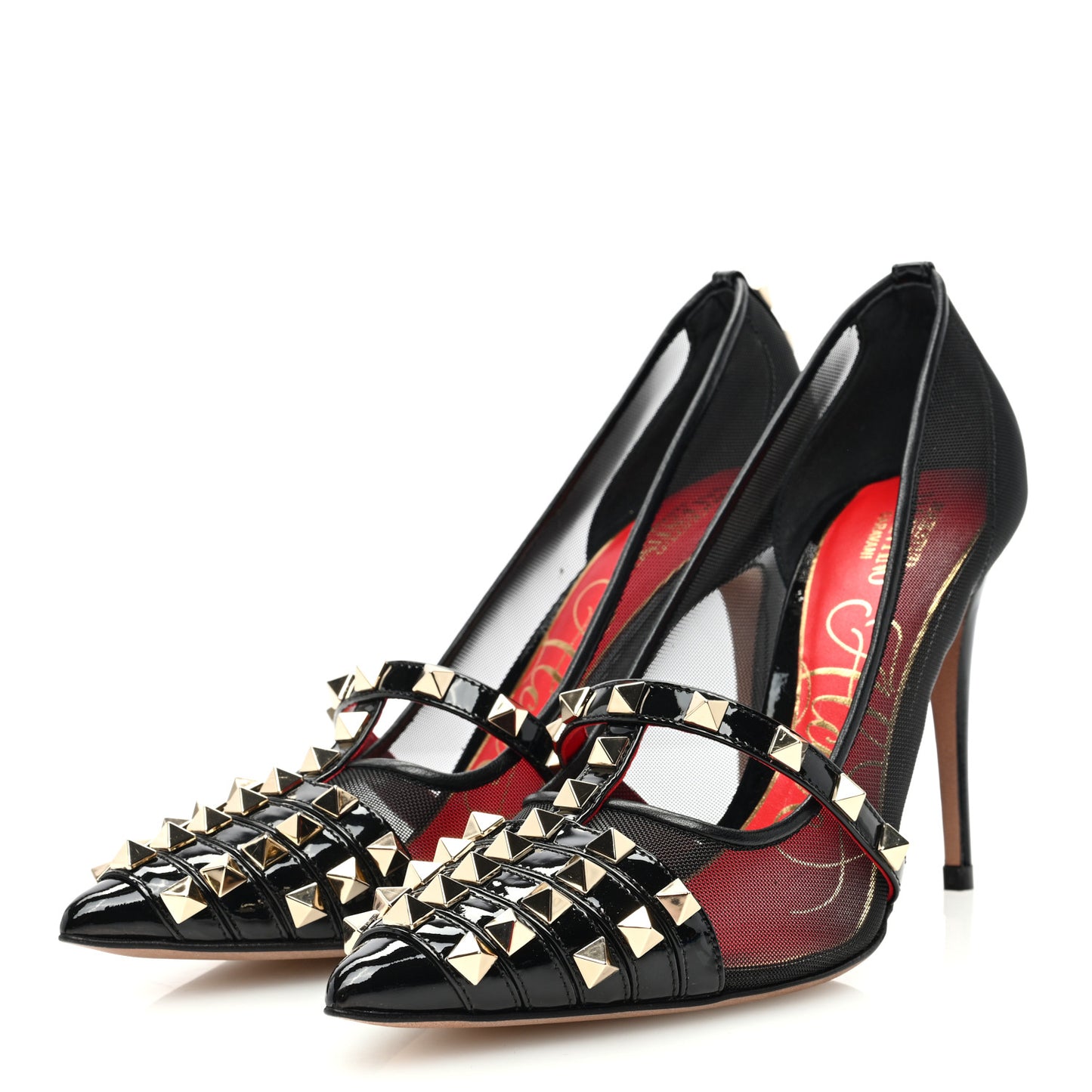 Mesh Patent Rockstud Alcove 100mm Pumps 37 Black