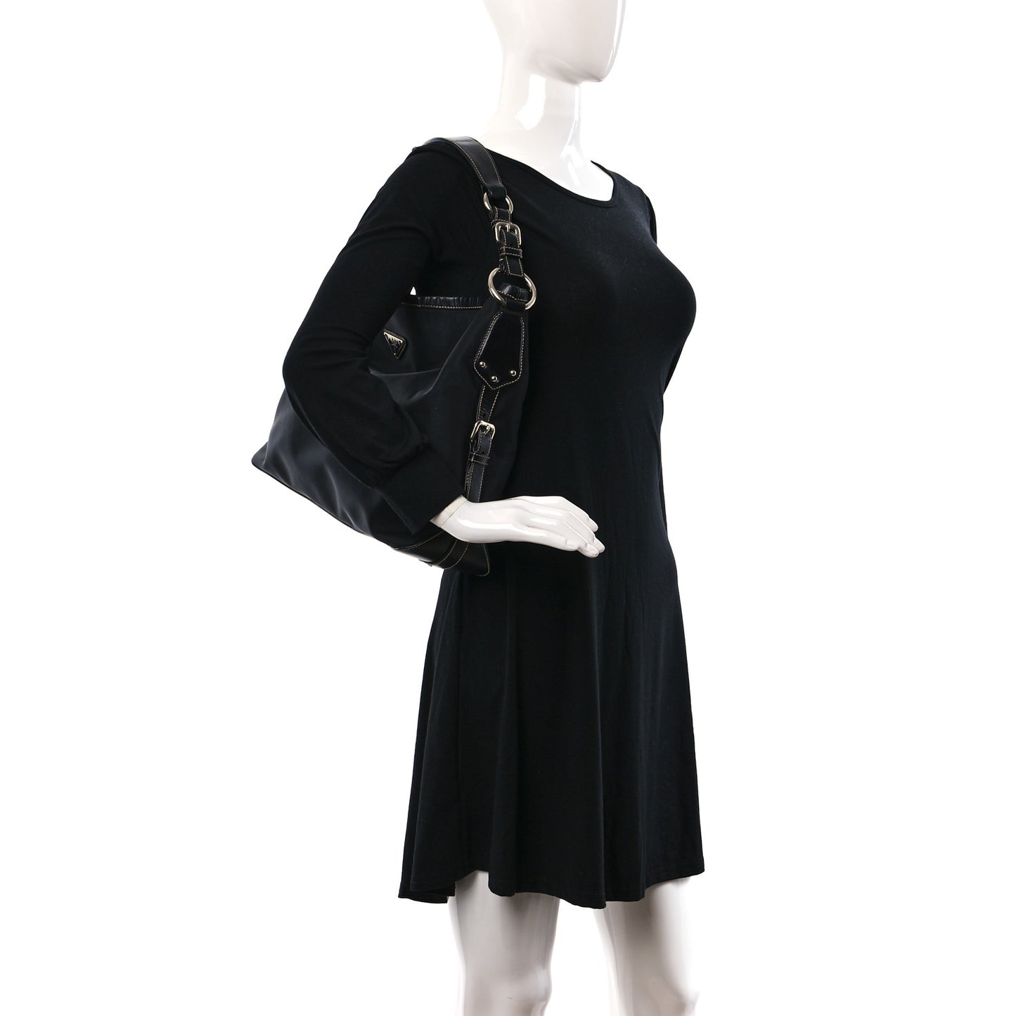 Tessuto Nylon Calfskin Hobo Black