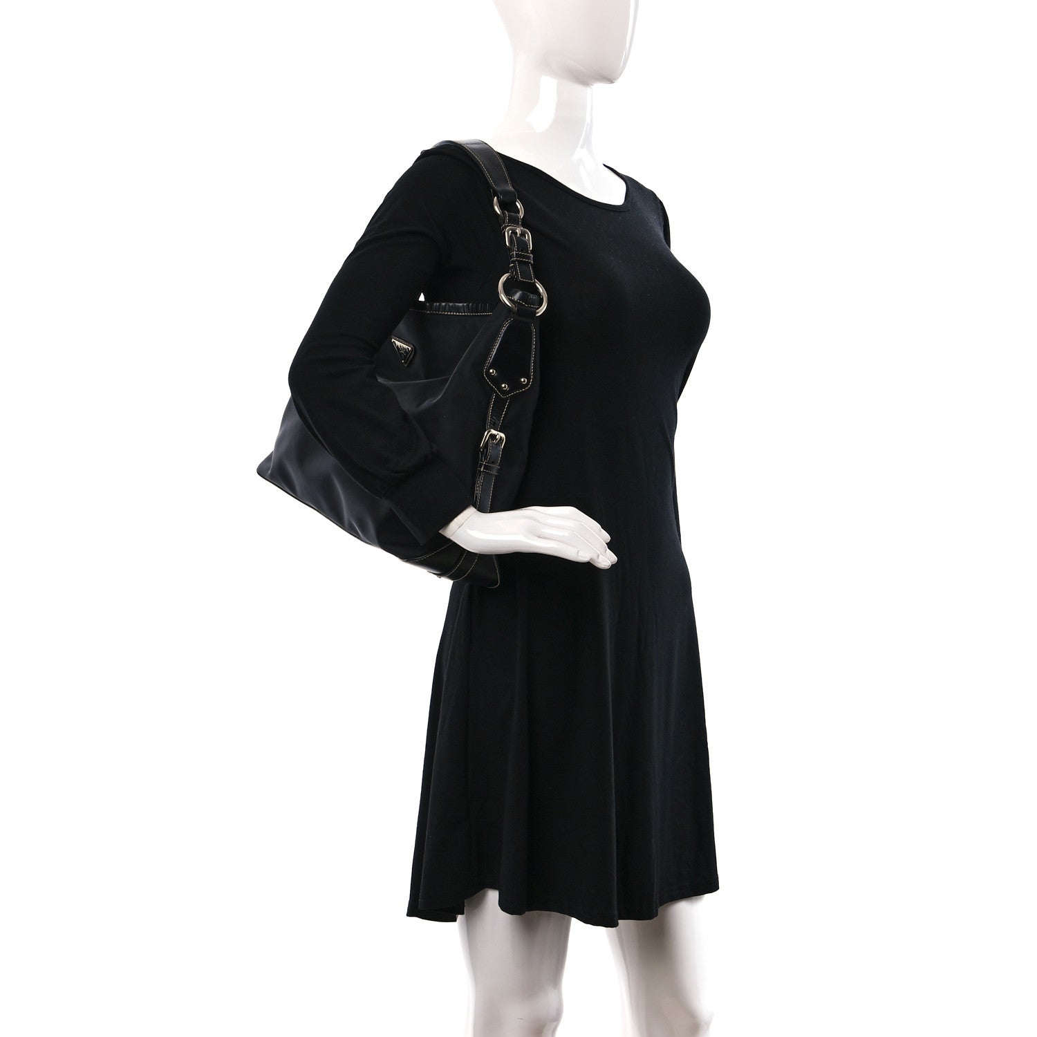 Prada Tessuto Nylon Calfskin Hobo Black 2 of 12
