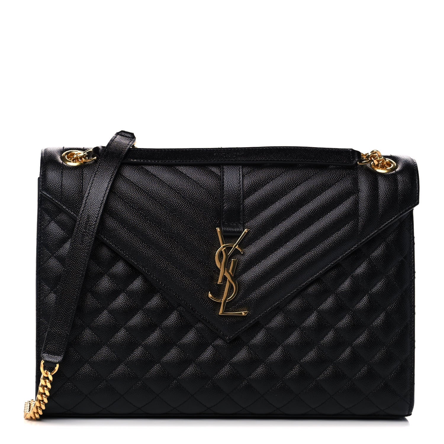 Saint Laurent Grain De Poudre Textured Mixed Matelasse Large Triquilt Monogram Satchel Black 1 of 12