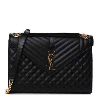 Saint Laurent Grain De Poudre Textured Mixed Matelasse Large Triquilt Monogram Satchel Black 1 of 12