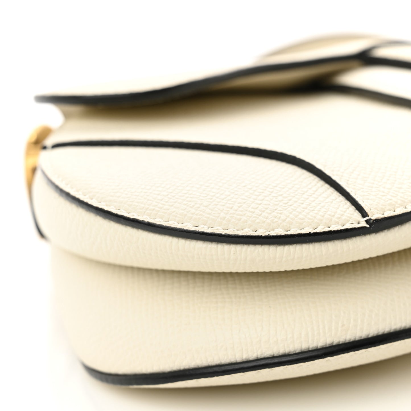 Grained Calfskin Mini Saddle Bag With Strap White