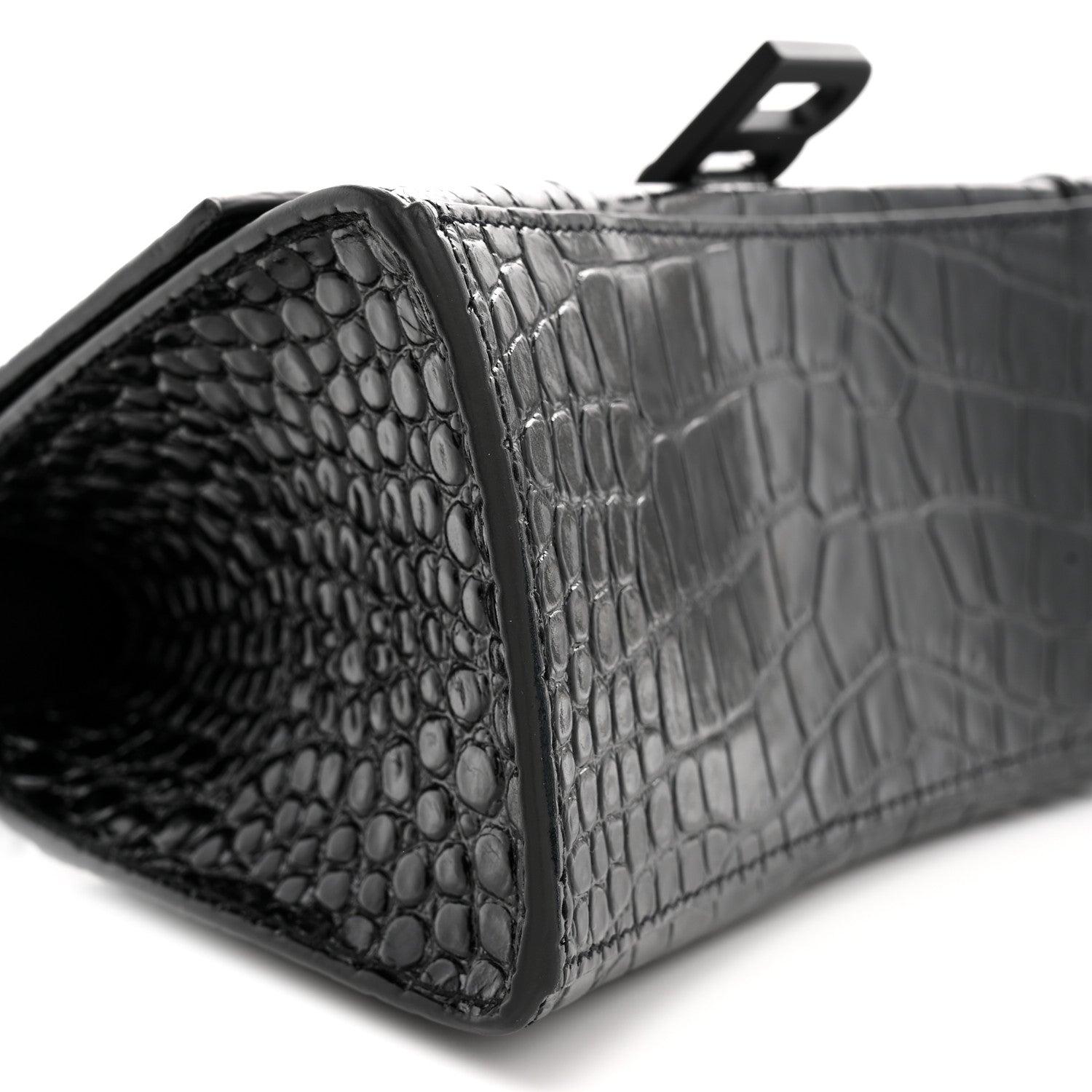 Balenciaga Shiny Calfskin Monochrome Crocodile Embossed Small Hourglass Top Handle Bag Black 9 of 11