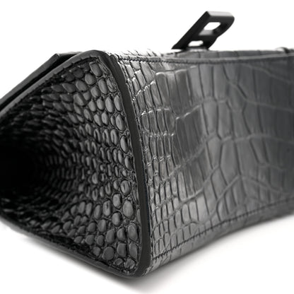 Balenciaga Shiny Calfskin Monochrome Crocodile Embossed Small Hourglass Top Handle Bag Black 9 of 11