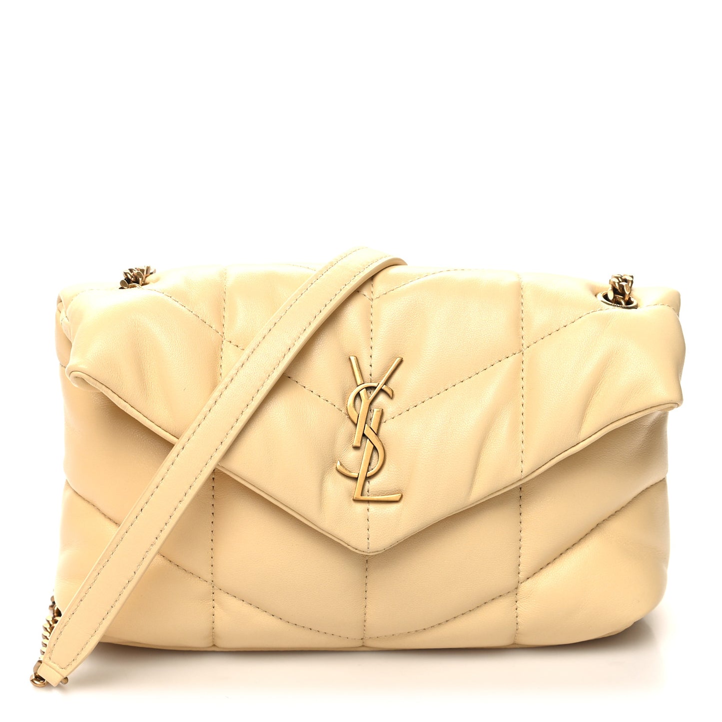 Lambskin Quilted Toy Loulou Puffer Monogram Chain Satchel Jaune Pale