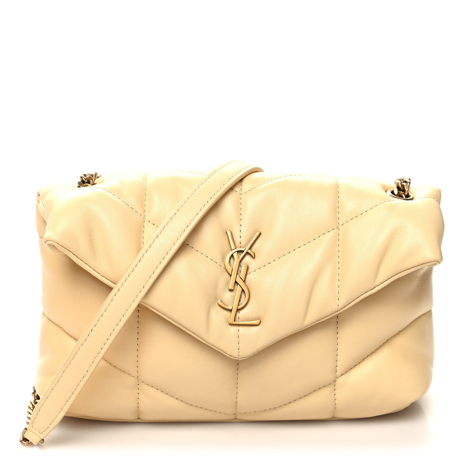 Saint Laurent Lambskin Quilted Toy Loulou Puffer Monogram Chain Satchel Jaune Pale 1 of 10