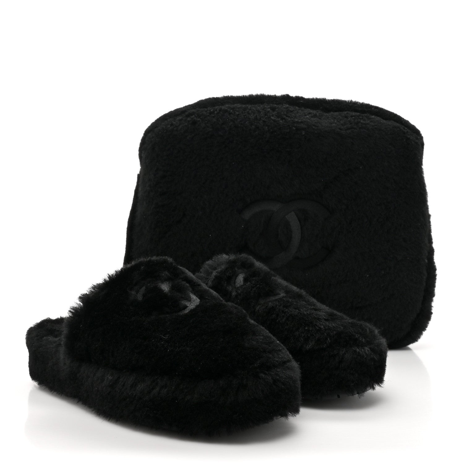 Chanel Shearling CC Flat Mules 38 Black 15 of 15