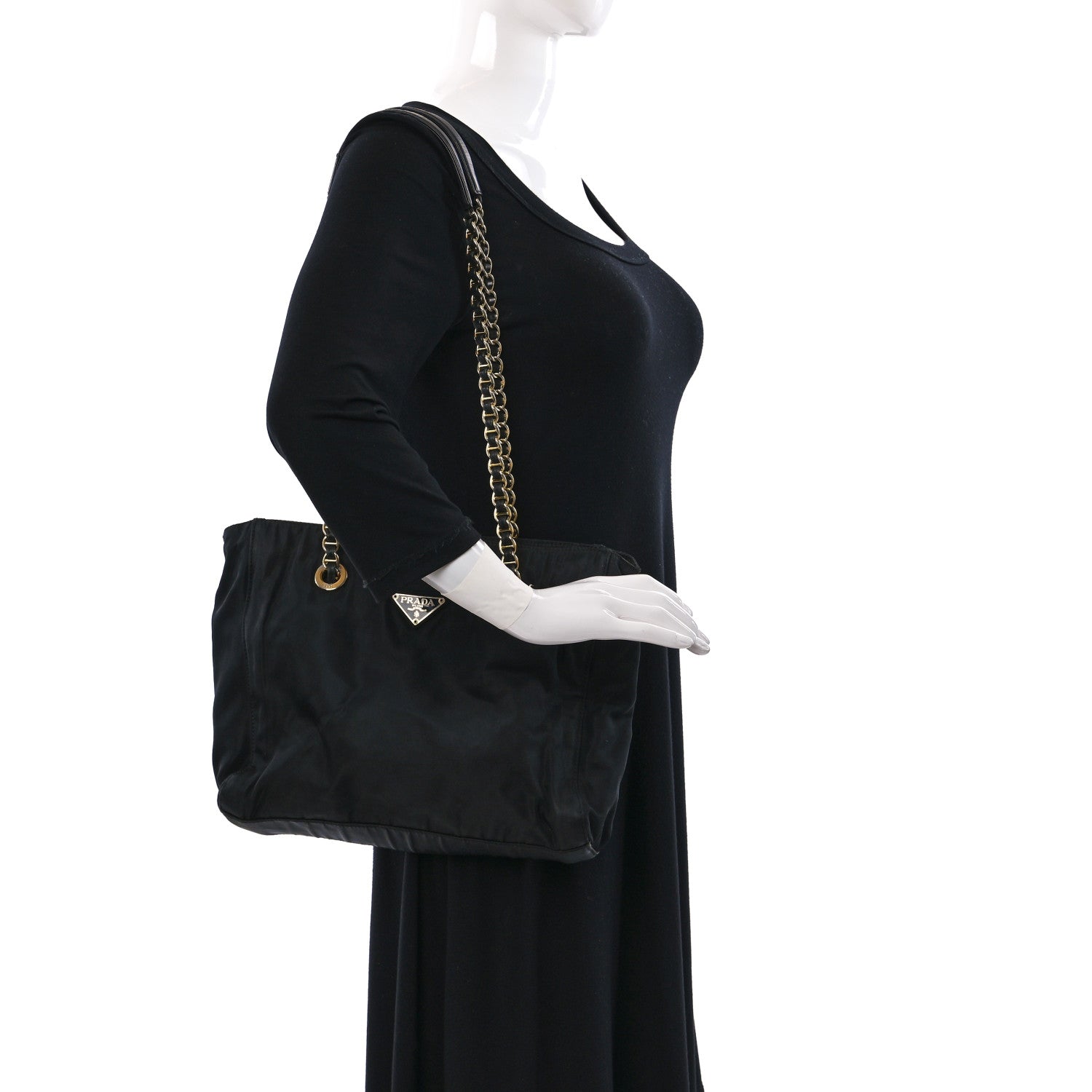 Prada Tessuto Nylon Chain Shoulder Bag Black 2 of 8