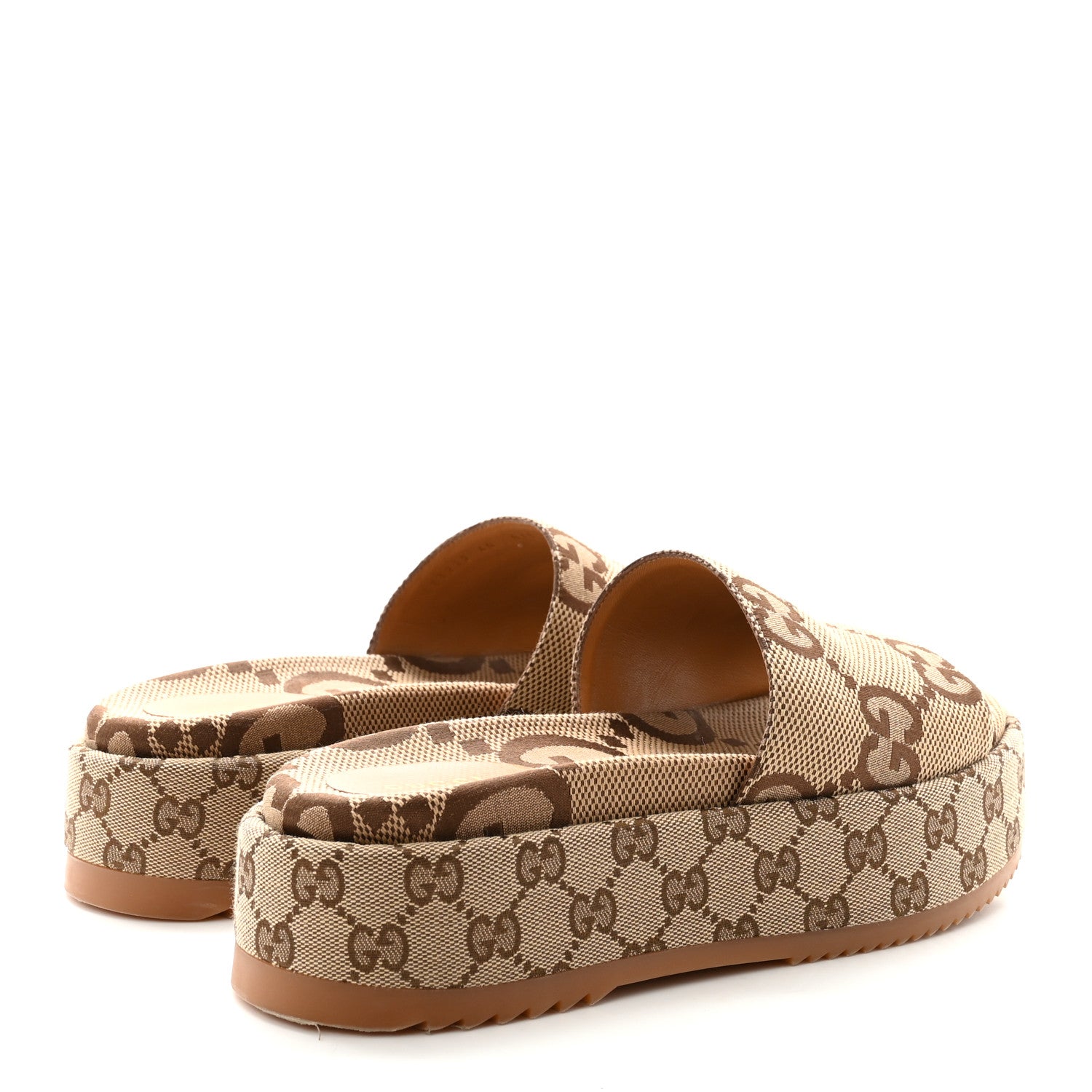 Gucci Monogram Maxi GG Angelina Platform 55mm Slide Sandals 40 Camel Ebony 5 of 10