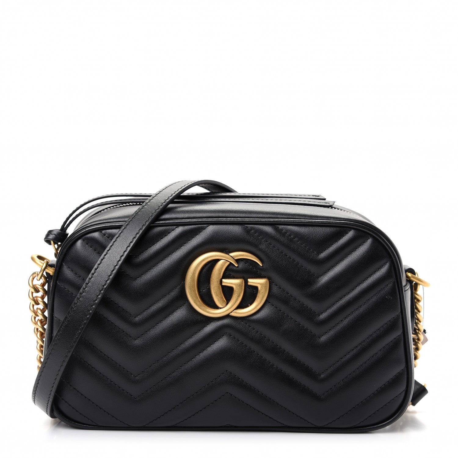 Gucci Calfskin Matelasse Small GG Marmont Chain Shoulder Bag Black 1 of 11