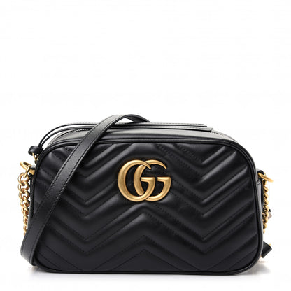 Gucci Calfskin Matelasse Small GG Marmont Chain Shoulder Bag Black 1 of 11