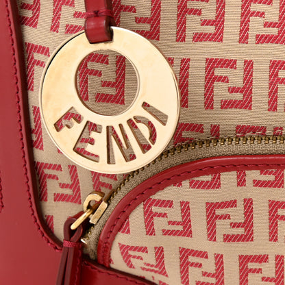 Fendi Zucchino Cuoio Small Chef Pocket Shoulder Bag Mogano Panna Rosso 8 of 11