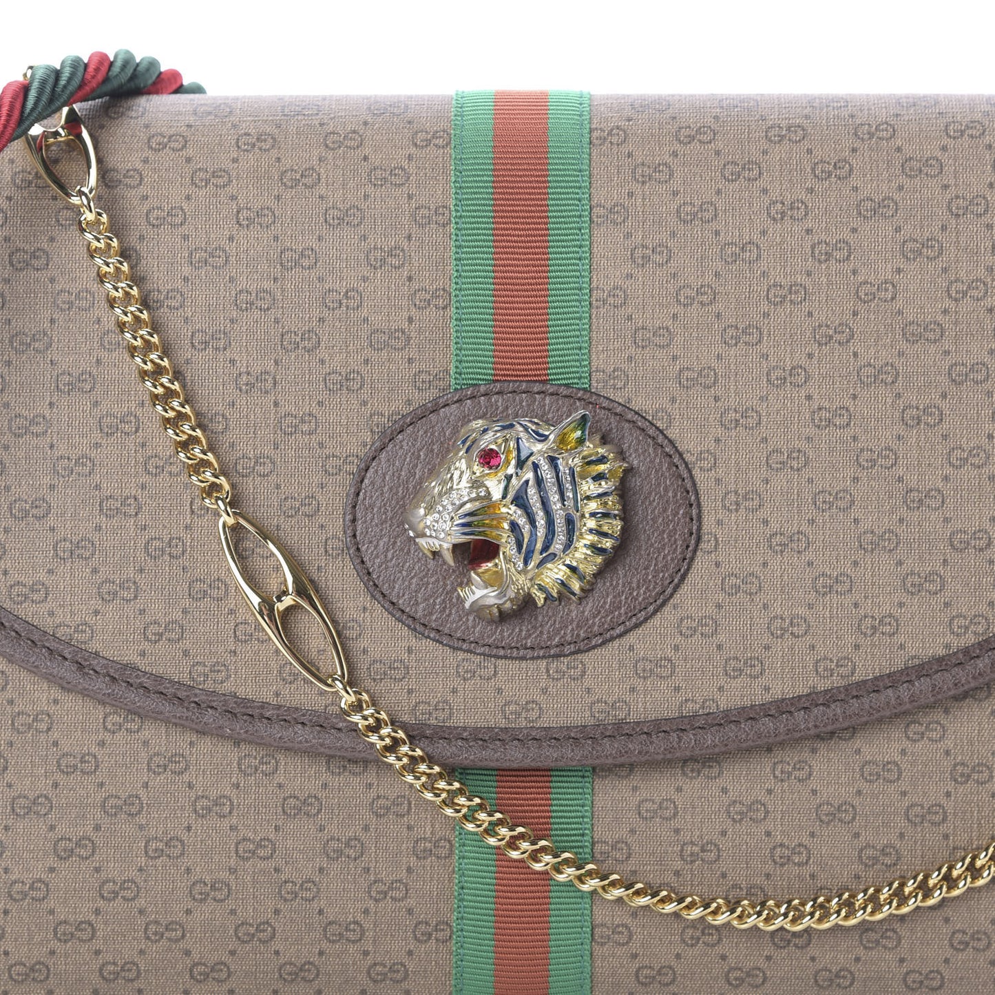 Mini Vintage GG Supreme Monogram Web Medium Rajah Slim Flap Shoulder Bag Beige New Acero
