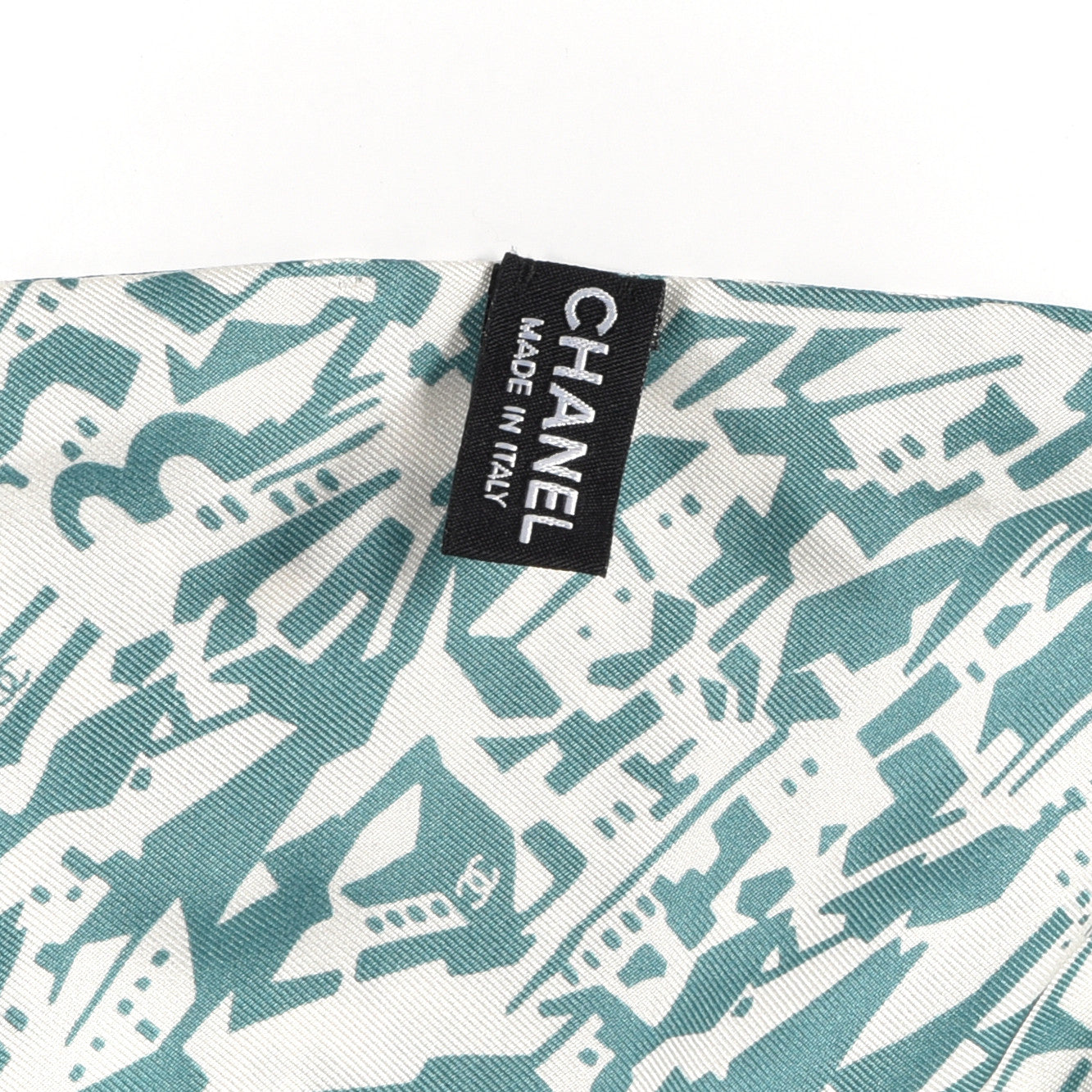 Chanel Silk Twill Hair Scarf Green White 5 of 5